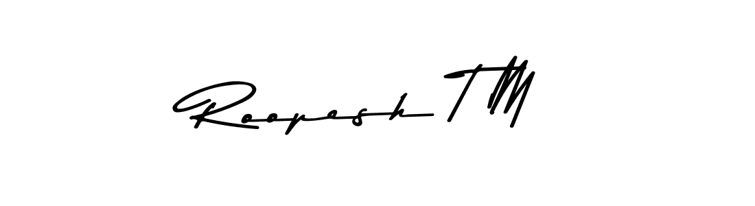 This is the best signature style for the Roopesh T M name. Also you like these signature font (Asem Kandis PERSONAL USE). Mix name signature. Roopesh T M signature style 9 images and pictures png