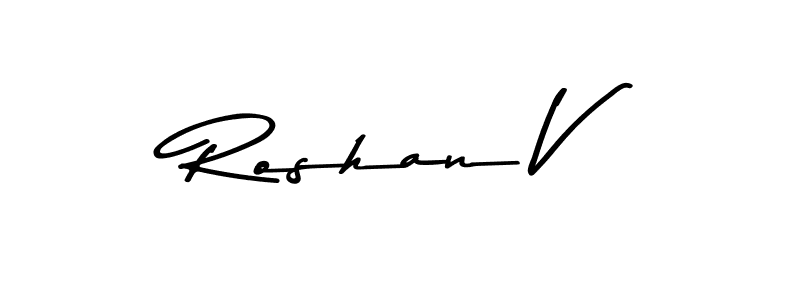The best way (Asem Kandis PERSONAL USE) to make a short signature is to pick only two or three words in your name. The name Roshan V include a total of six letters. For converting this name. Roshan V signature style 9 images and pictures png