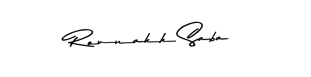 How to make Rounakh Saba name signature. Use Asem Kandis PERSONAL USE style for creating short signs online. This is the latest handwritten sign. Rounakh Saba signature style 9 images and pictures png