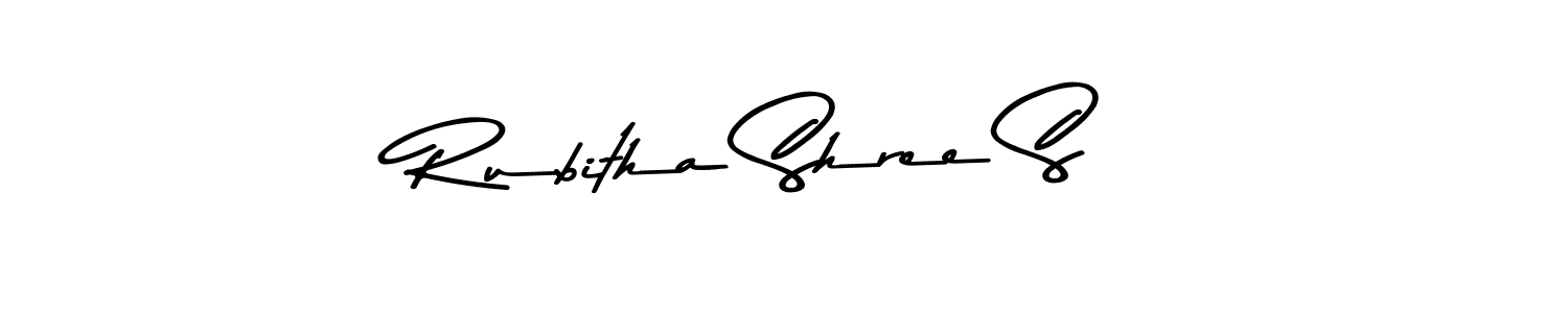 The best way (Asem Kandis PERSONAL USE) to make a short signature is to pick only two or three words in your name. The name Rubitha Shree S include a total of six letters. For converting this name. Rubitha Shree S signature style 9 images and pictures png