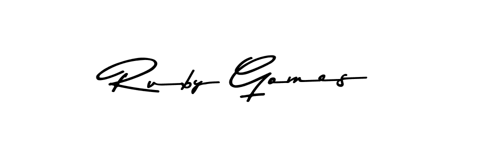 Make a beautiful signature design for name Ruby Gomes. With this signature (Asem Kandis PERSONAL USE) style, you can create a handwritten signature for free. Ruby Gomes signature style 9 images and pictures png