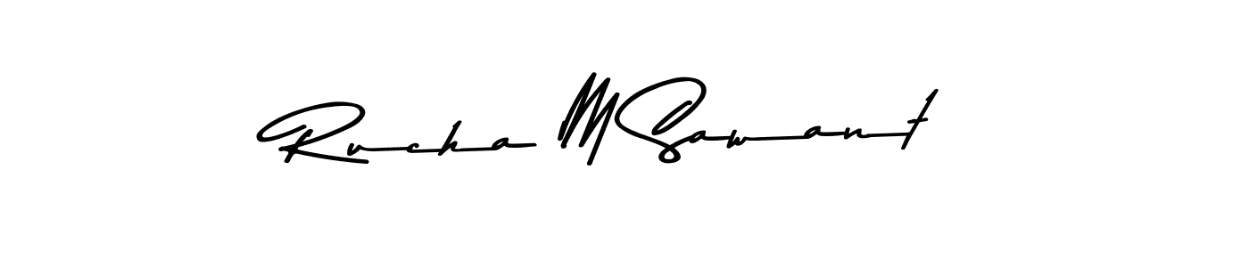 This is the best signature style for the Rucha M Sawant name. Also you like these signature font (Asem Kandis PERSONAL USE). Mix name signature. Rucha M Sawant signature style 9 images and pictures png