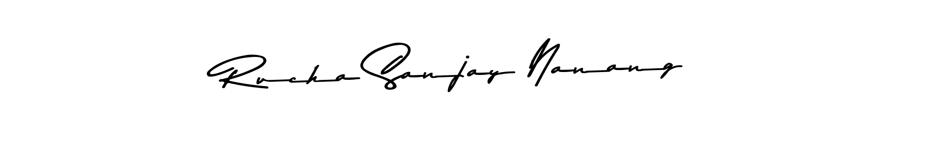 How to make Rucha Sanjay Nanang name signature. Use Asem Kandis PERSONAL USE style for creating short signs online. This is the latest handwritten sign. Rucha Sanjay Nanang signature style 9 images and pictures png