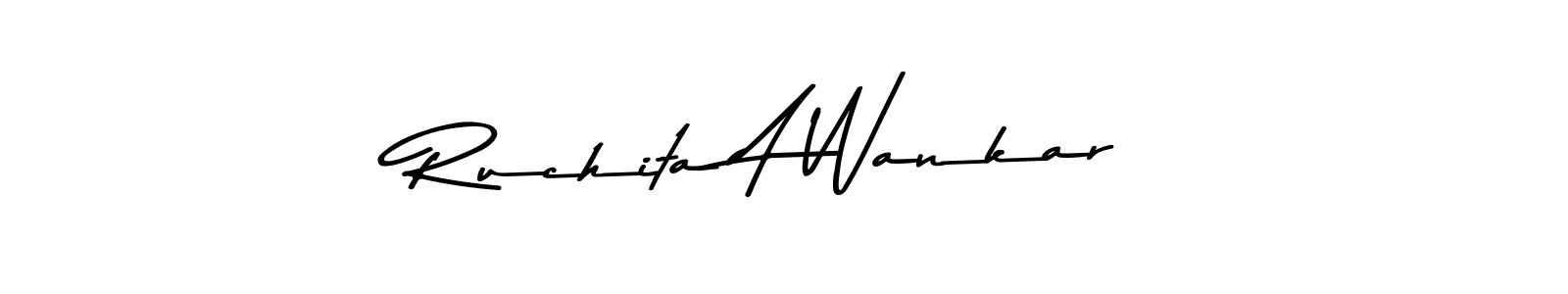 How to make Ruchita A Wankar name signature. Use Asem Kandis PERSONAL USE style for creating short signs online. This is the latest handwritten sign. Ruchita A Wankar signature style 9 images and pictures png