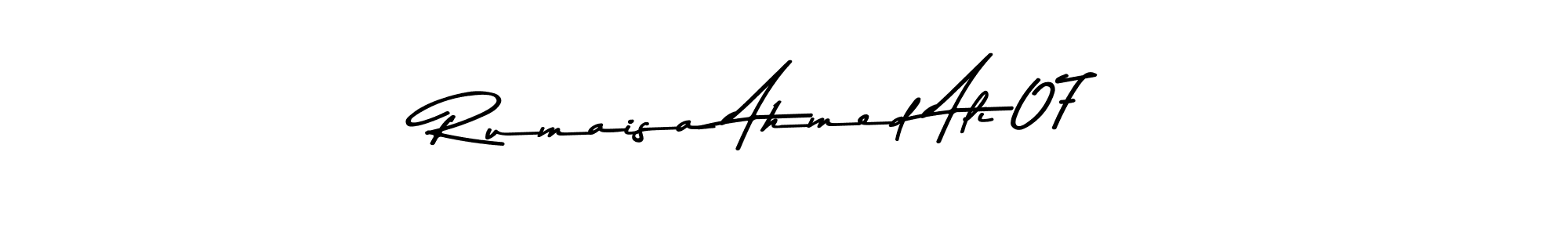 The best way (Asem Kandis PERSONAL USE) to make a short signature is to pick only two or three words in your name. The name Rumaisa Ahmed Ali 07 include a total of six letters. For converting this name. Rumaisa Ahmed Ali 07 signature style 9 images and pictures png