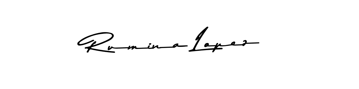 Make a beautiful signature design for name Rumina Lopez. With this signature (Asem Kandis PERSONAL USE) style, you can create a handwritten signature for free. Rumina Lopez signature style 9 images and pictures png