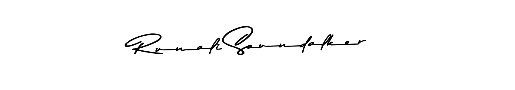 How to make Runali Soundalker name signature. Use Asem Kandis PERSONAL USE style for creating short signs online. This is the latest handwritten sign. Runali Soundalker signature style 9 images and pictures png