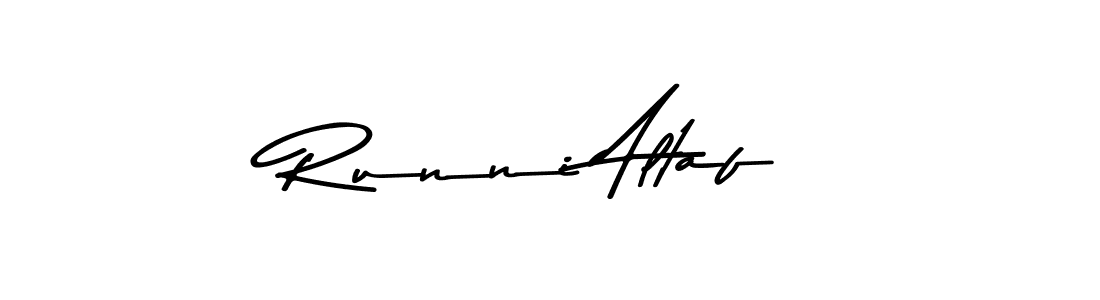 This is the best signature style for the Runni Altaf name. Also you like these signature font (Asem Kandis PERSONAL USE). Mix name signature. Runni Altaf signature style 9 images and pictures png