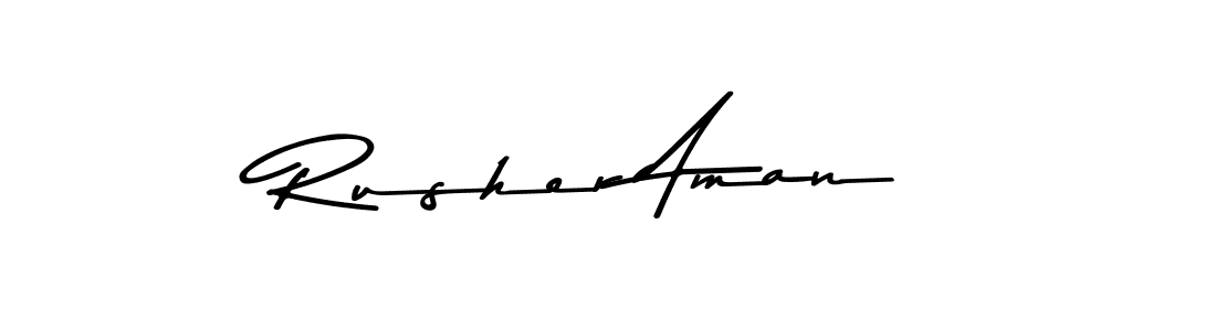 Make a beautiful signature design for name Rusher Aman. With this signature (Asem Kandis PERSONAL USE) style, you can create a handwritten signature for free. Rusher Aman signature style 9 images and pictures png