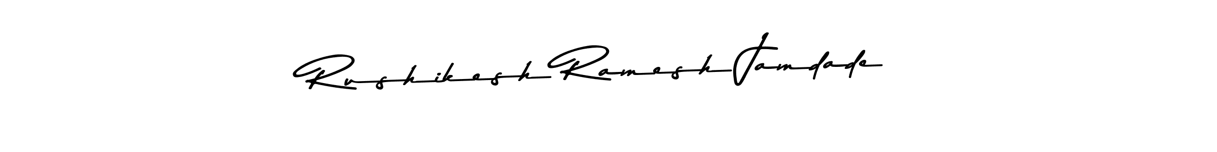 How to make Rushikesh Ramesh Jamdade name signature. Use Asem Kandis PERSONAL USE style for creating short signs online. This is the latest handwritten sign. Rushikesh Ramesh Jamdade signature style 9 images and pictures png