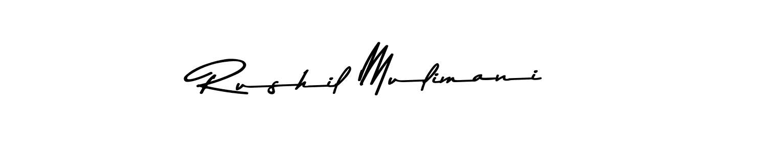 Make a beautiful signature design for name Rushil Mulimani. With this signature (Asem Kandis PERSONAL USE) style, you can create a handwritten signature for free. Rushil Mulimani signature style 9 images and pictures png