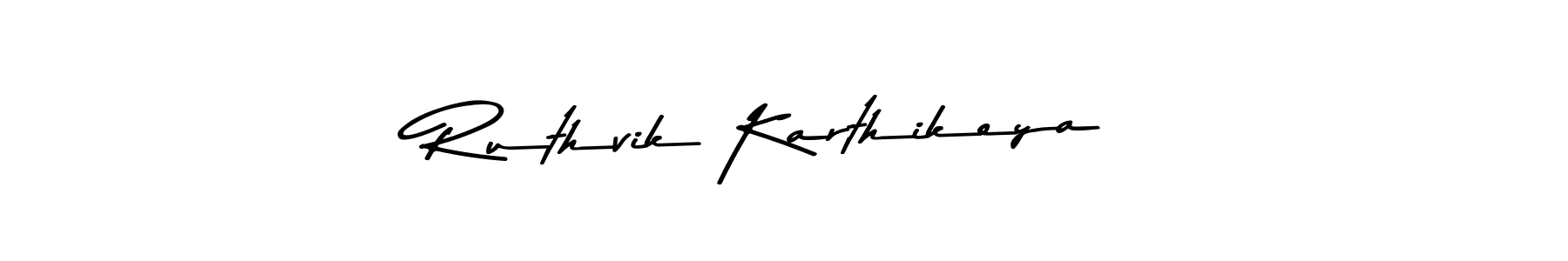 How to make Ruthvik Karthikeya name signature. Use Asem Kandis PERSONAL USE style for creating short signs online. This is the latest handwritten sign. Ruthvik Karthikeya signature style 9 images and pictures png