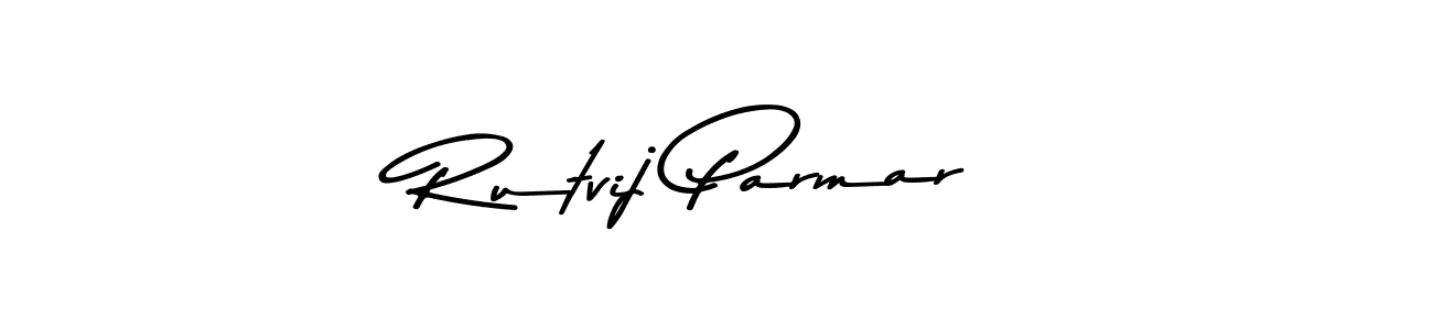 How to make Rutvij Parmar name signature. Use Asem Kandis PERSONAL USE style for creating short signs online. This is the latest handwritten sign. Rutvij Parmar signature style 9 images and pictures png