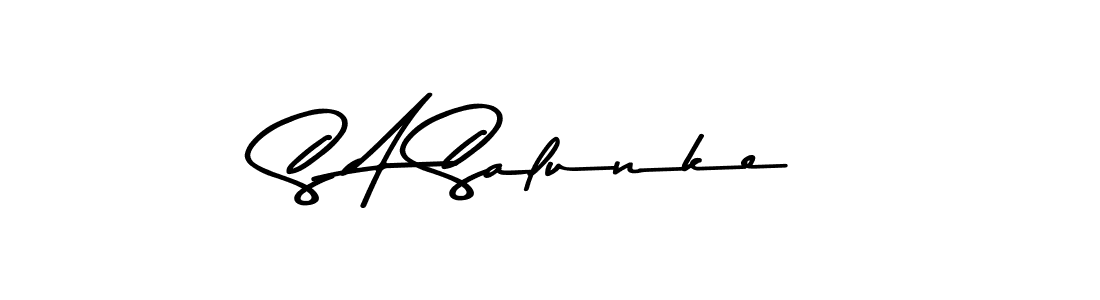 How to make S A Salunke name signature. Use Asem Kandis PERSONAL USE style for creating short signs online. This is the latest handwritten sign. S A Salunke signature style 9 images and pictures png