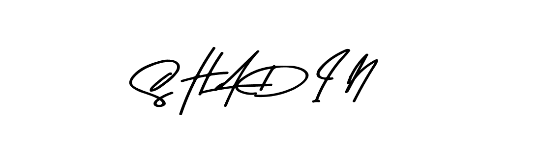 How to make S H A D I N name signature. Use Asem Kandis PERSONAL USE style for creating short signs online. This is the latest handwritten sign. S H A D I N signature style 9 images and pictures png