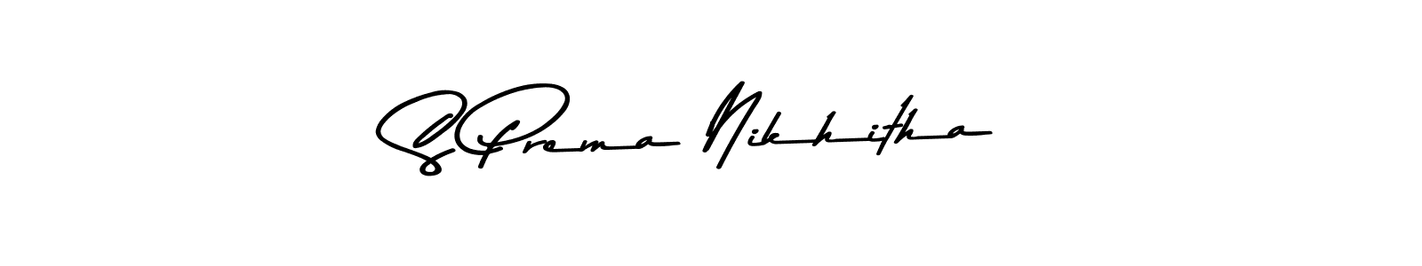 Make a beautiful signature design for name S Prema Nikhitha. With this signature (Asem Kandis PERSONAL USE) style, you can create a handwritten signature for free. S Prema Nikhitha signature style 9 images and pictures png