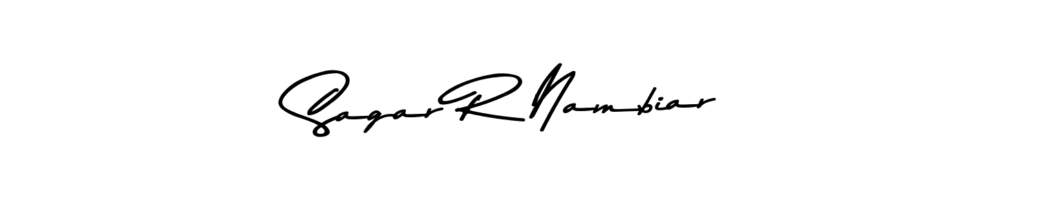 The best way (Asem Kandis PERSONAL USE) to make a short signature is to pick only two or three words in your name. The name Sagar R Nambiar include a total of six letters. For converting this name. Sagar R Nambiar signature style 9 images and pictures png