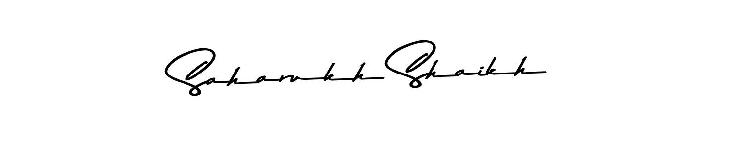 Make a beautiful signature design for name Saharukh Shaikh. With this signature (Asem Kandis PERSONAL USE) style, you can create a handwritten signature for free. Saharukh Shaikh signature style 9 images and pictures png