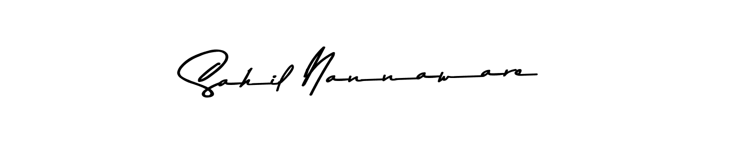 How to make Sahil Nannaware name signature. Use Asem Kandis PERSONAL USE style for creating short signs online. This is the latest handwritten sign. Sahil Nannaware signature style 9 images and pictures png