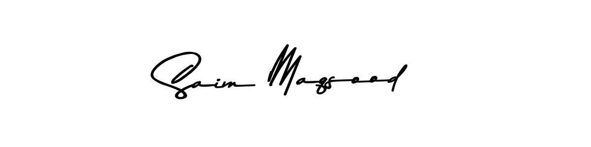 How to make Saim Maqsood name signature. Use Asem Kandis PERSONAL USE style for creating short signs online. This is the latest handwritten sign. Saim Maqsood signature style 9 images and pictures png