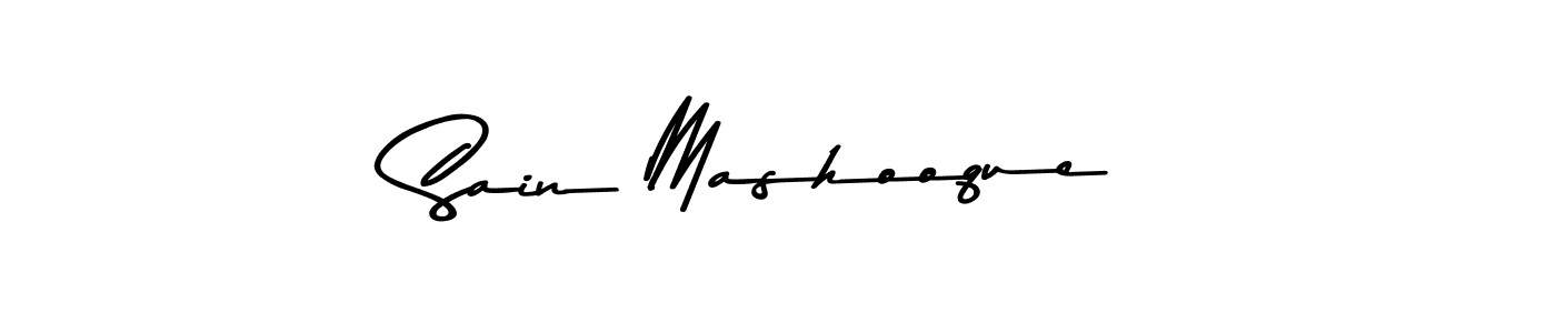 How to make Sain Mashooque name signature. Use Asem Kandis PERSONAL USE style for creating short signs online. This is the latest handwritten sign. Sain Mashooque signature style 9 images and pictures png