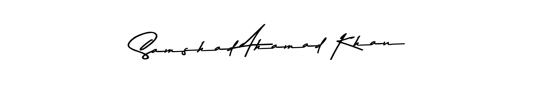 The best way (Asem Kandis PERSONAL USE) to make a short signature is to pick only two or three words in your name. The name Samshad Ahamad Khan include a total of six letters. For converting this name. Samshad Ahamad Khan signature style 9 images and pictures png