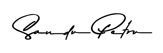 A sleek calligraphic signature for name Sandu Petru utilizing Asem Kandis PERSONAL USE styling. Great for adding personal signatures to photos and art. Sandu Petru signature style 9 images and pictures png