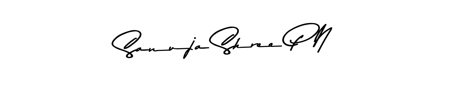 The best way (Asem Kandis PERSONAL USE) to make a short signature is to pick only two or three words in your name. The name Sanuja Shree P N include a total of six letters. For converting this name. Sanuja Shree P N signature style 9 images and pictures png