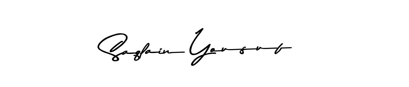 Make a beautiful signature design for name Saqlain Yousuf. With this signature (Asem Kandis PERSONAL USE) style, you can create a handwritten signature for free. Saqlain Yousuf signature style 9 images and pictures png