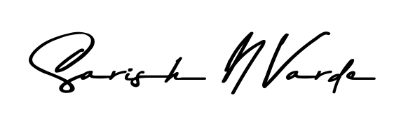 A sleek calligraphic signature for name Sarish N Varde utilizing Asem Kandis PERSONAL USE styling. Great for adding personal signatures to photos and art. Sarish N Varde signature style 9 images and pictures png