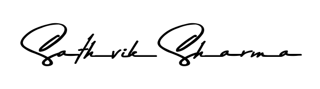 A sleek calligraphic signature for name Sathvik Sharma utilizing Asem Kandis PERSONAL USE styling. Great for adding personal signatures to photos and art. Sathvik Sharma signature style 9 images and pictures png
