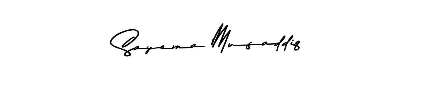 Make a beautiful signature design for name Sayema Musaddiq. With this signature (Asem Kandis PERSONAL USE) style, you can create a handwritten signature for free. Sayema Musaddiq signature style 9 images and pictures png