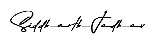 A sleek calligraphic signature for name Siddharth Jadhav utilizing Asem Kandis PERSONAL USE styling. Great for adding personal signatures to photos and art. Siddharth Jadhav signature style 9 images and pictures png
