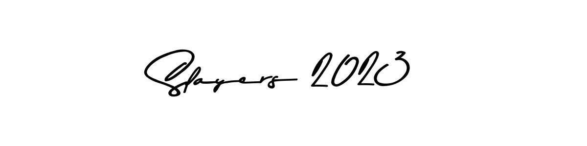 How to make Slayers 2023 name signature. Use Asem Kandis PERSONAL USE style for creating short signs online. This is the latest handwritten sign. Slayers 2023 signature style 9 images and pictures png
