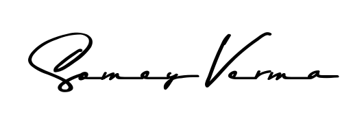 The Asem Kandis PERSONAL USE typeface gives name Somey Verma a refined look. Suitable for certificates, diplomas, and official verification. Somey Verma signature style 9 images and pictures png