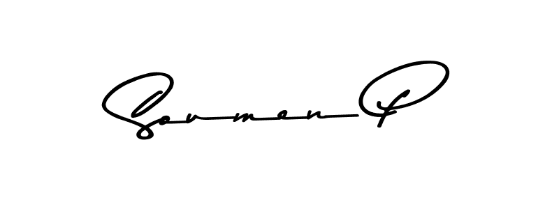 Make a beautiful signature design for name Soumen P. With this signature (Asem Kandis PERSONAL USE) style, you can create a handwritten signature for free. Soumen P signature style 9 images and pictures png