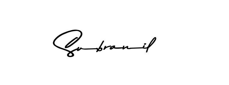 How to make Subranil name signature. Use Asem Kandis PERSONAL USE style for creating short signs online. This is the latest handwritten sign. Subranil signature style 9 images and pictures png