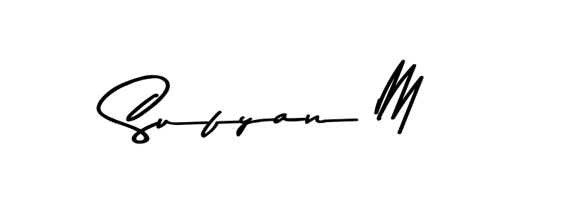 How to make Sufyan M name signature. Use Asem Kandis PERSONAL USE style for creating short signs online. This is the latest handwritten sign. Sufyan M signature style 9 images and pictures png