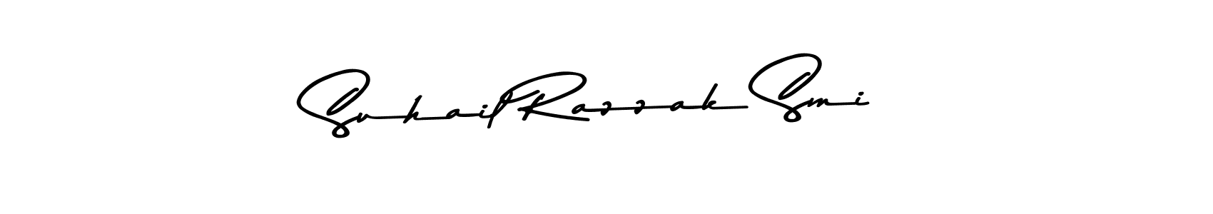The best way (Asem Kandis PERSONAL USE) to make a short signature is to pick only two or three words in your name. The name Suhail Razzak Smi include a total of six letters. For converting this name. Suhail Razzak Smi signature style 9 images and pictures png