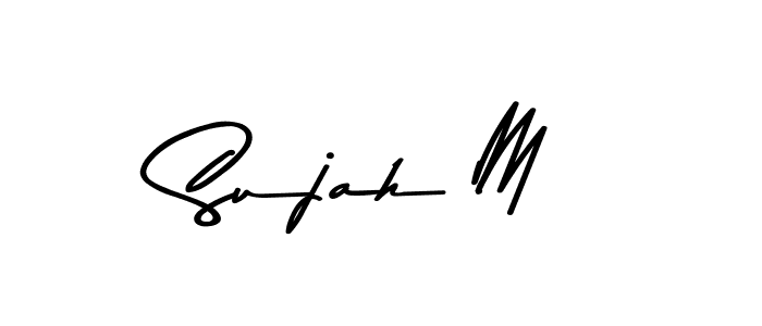 How to make Sujah M name signature. Use Asem Kandis PERSONAL USE style for creating short signs online. This is the latest handwritten sign. Sujah M signature style 9 images and pictures png