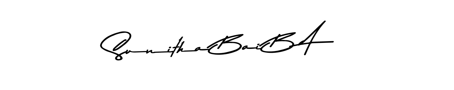 This is the best signature style for the Sunitha Bai B A name. Also you like these signature font (Asem Kandis PERSONAL USE). Mix name signature. Sunitha Bai B A signature style 9 images and pictures png