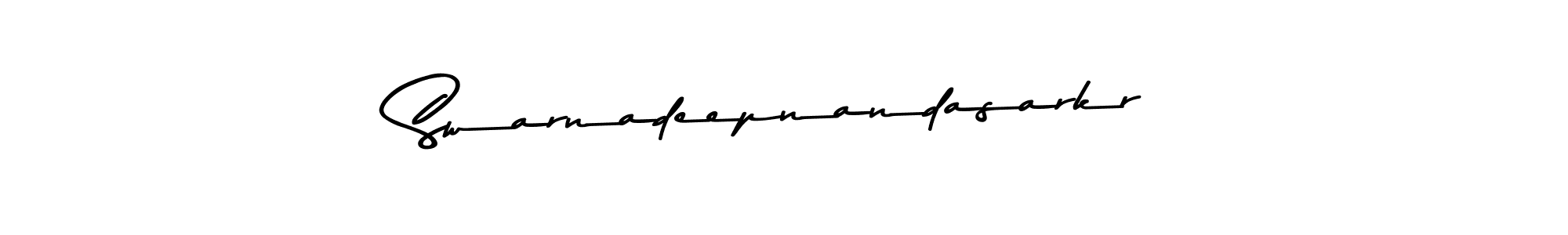 The best way (Asem Kandis PERSONAL USE) to make a short signature is to pick only two or three words in your name. The name Swarnadeepnandasarkr include a total of six letters. For converting this name. Swarnadeepnandasarkr signature style 9 images and pictures png