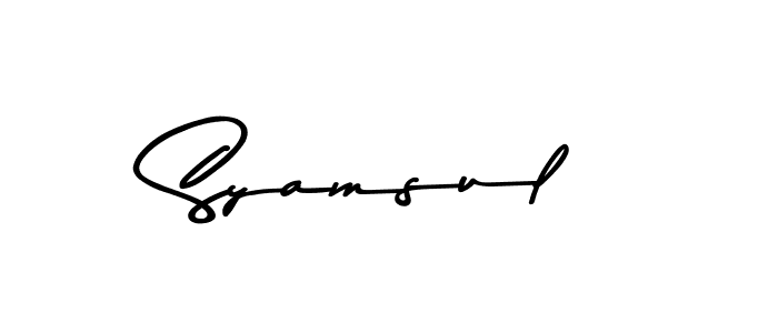 Make a beautiful signature design for name Syamsul. With this signature (Asem Kandis PERSONAL USE) style, you can create a handwritten signature for free. Syamsul signature style 9 images and pictures png