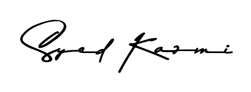 A stylish, flowing autograph style designed for name Syed Kazmi using Asem Kandis PERSONAL USE typography. Perfect for digital creative projects. Syed Kazmi signature style 9 images and pictures png