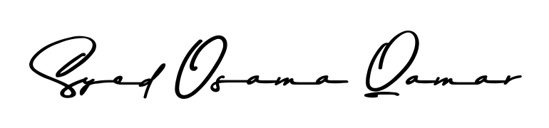 The Asem Kandis PERSONAL USE font transforms the name Syed Osama Qamar into an executive sign with sharp precision and distinguished character. Syed Osama Qamar signature style 9 images and pictures png