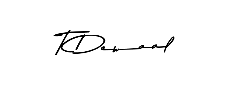 How to make T Dewaal name signature. Use Asem Kandis PERSONAL USE style for creating short signs online. This is the latest handwritten sign. T Dewaal signature style 9 images and pictures png