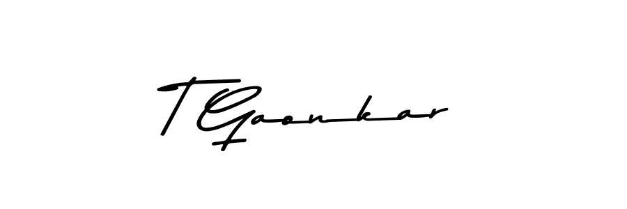 Create a beautiful signature design for name T Gaonkar. With this signature (Asem Kandis PERSONAL USE) fonts, you can make a handwritten signature for free. T Gaonkar signature style 9 images and pictures png