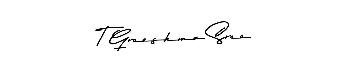 The best way (Asem Kandis PERSONAL USE) to make a short signature is to pick only two or three words in your name. The name T Greeshma Sree include a total of six letters. For converting this name. T Greeshma Sree signature style 9 images and pictures png