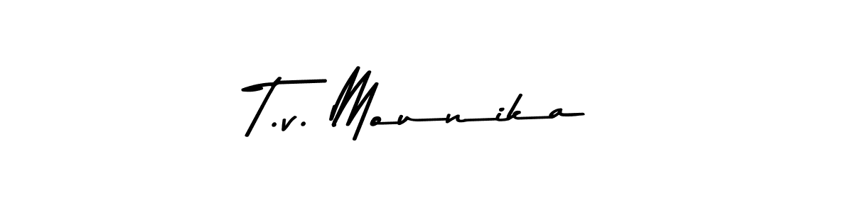 Check out images of Autograph of T.v. Mounika name. Actor T.v. Mounika Signature Style. Asem Kandis PERSONAL USE is a professional sign style online. T.v. Mounika signature style 9 images and pictures png