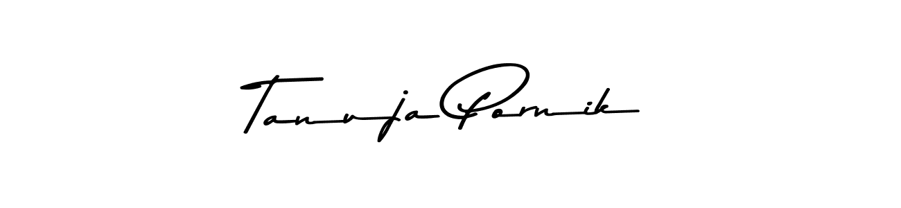 This is the best signature style for the Tanuja Pornik name. Also you like these signature font (Asem Kandis PERSONAL USE). Mix name signature. Tanuja Pornik signature style 9 images and pictures png